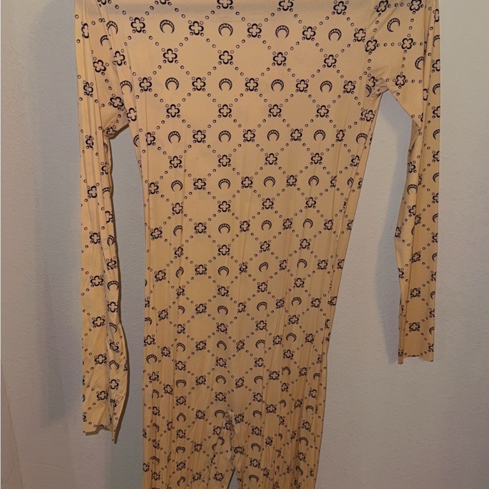 Sold- Marine Serra Patterned Beige Long Sleeve Jumpsuit